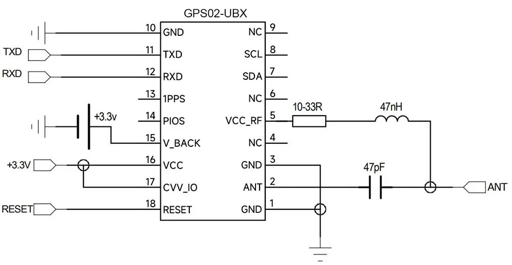 Typical Application Circuit of UBLOX GPS module GPS02-UBX