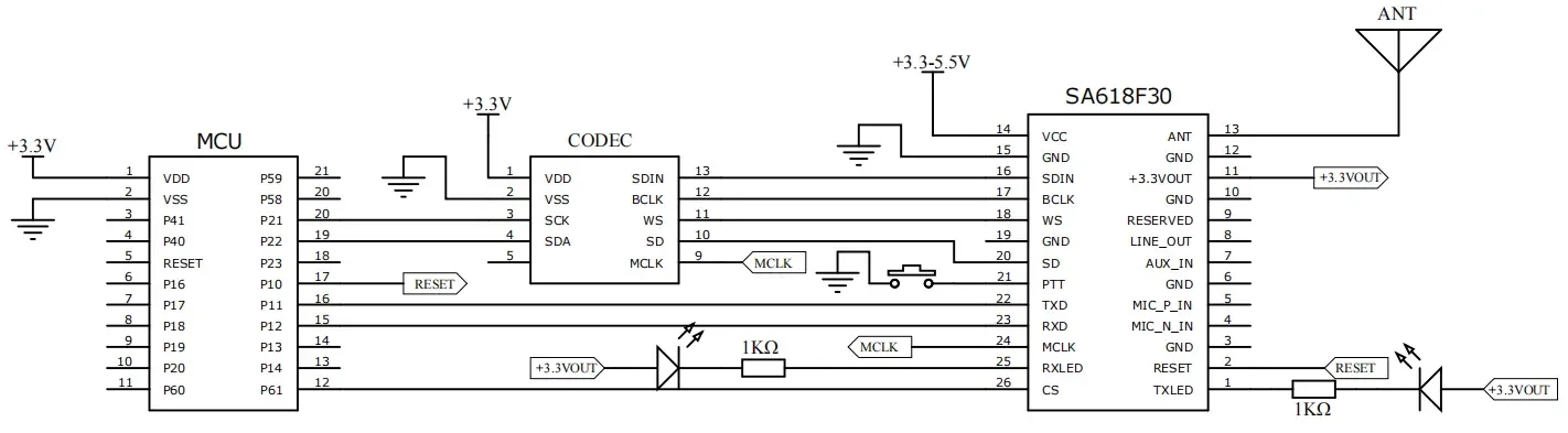 SA618F30 I2S Input & output application circuit