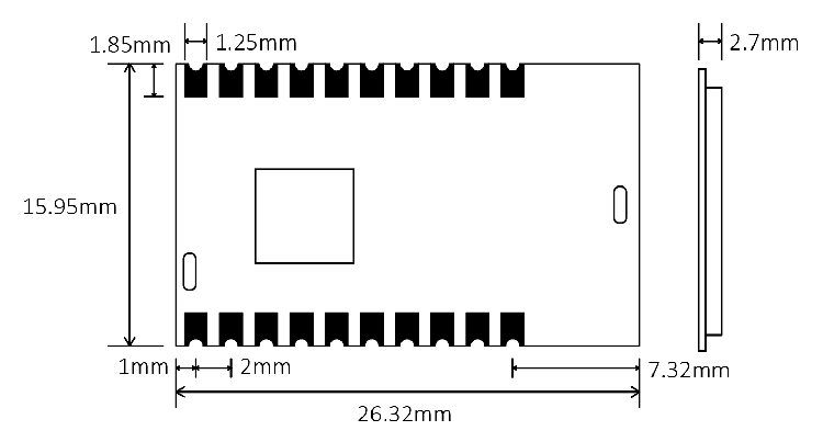 Mechanical Dimensions of LoRa Module LoRa1268F30-Mini