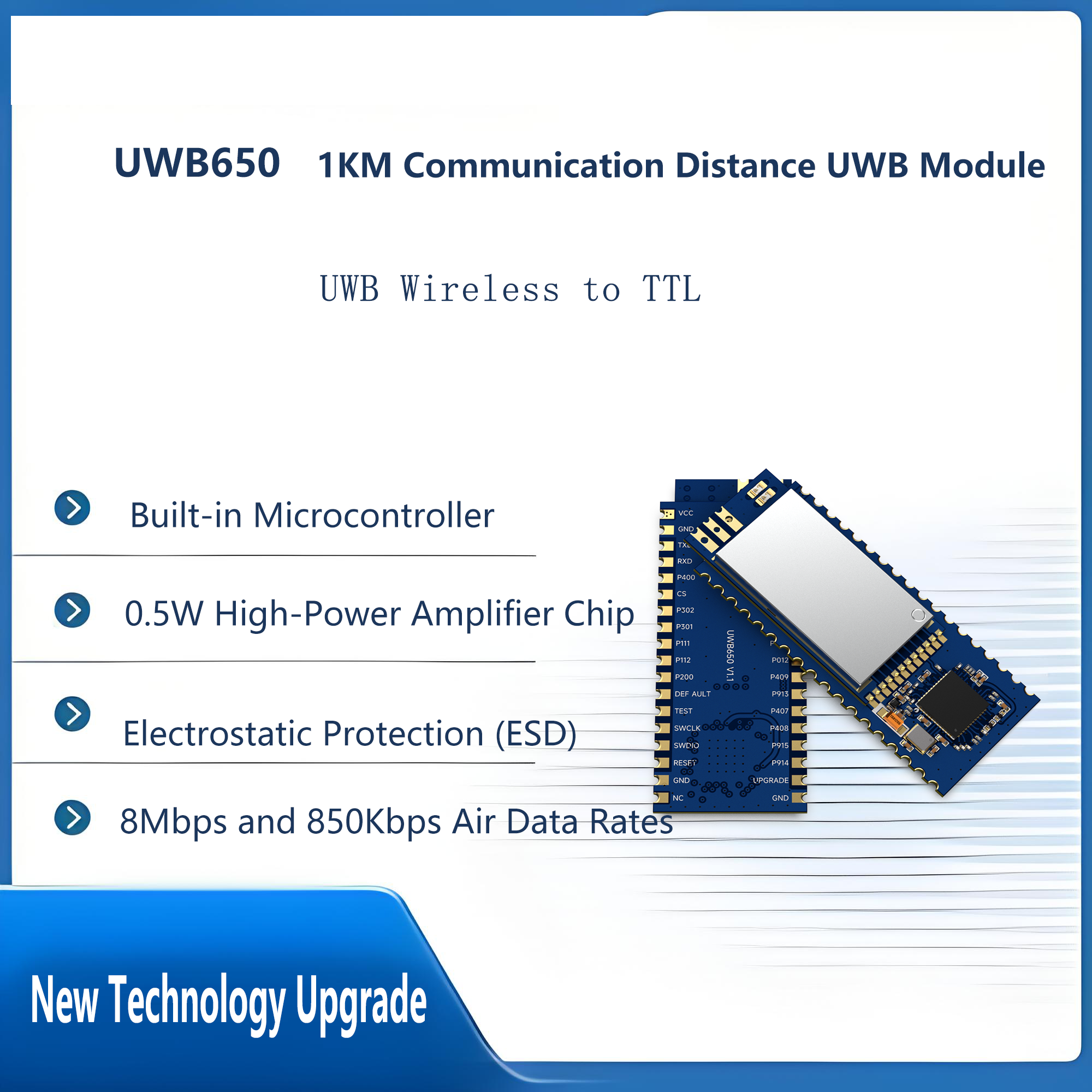 Precise Positioning and Distance Measurement: The UWB650 module integrates high power and high precision to meet various wireless communication needs.