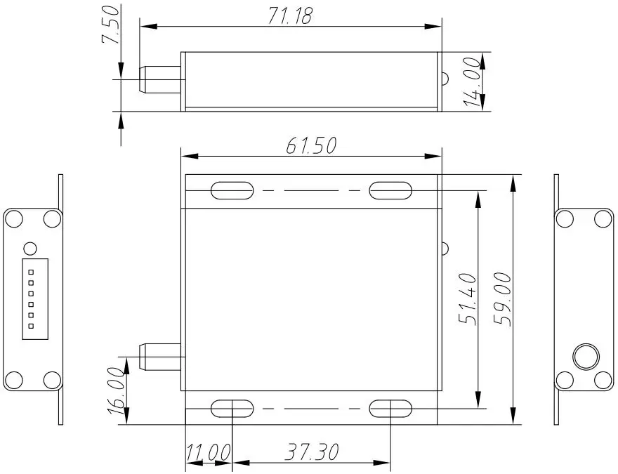 Mechanical dimensions of wireless UART LoRa module LoRaStar6102 Mechanical dimensions of wireless UART LoRa module LoRaStar6102
