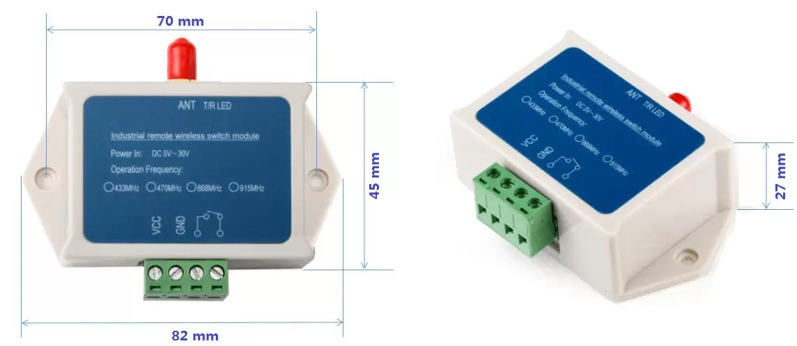 Mechanical dimensions of wireless switch module SK200-RX Mechanical dimensions of wireless switch module SK200-RX