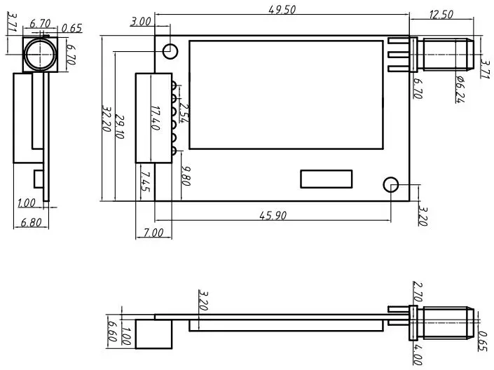 Mechanical dimensions of wireless switch module SK200-TX-100 MW Mechanical dimensions of wireless switch module SK200-TX-100 MW