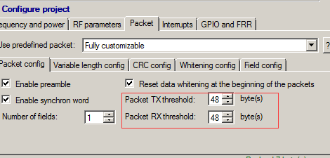 Set configuration TX_FIFO_ALMOST_EMPTY and RX_FIFO_ALMOST_FULL thresholds