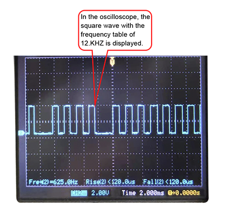 The oscilloscope must display a square wave with a frequency of 1.2KHz to qualify