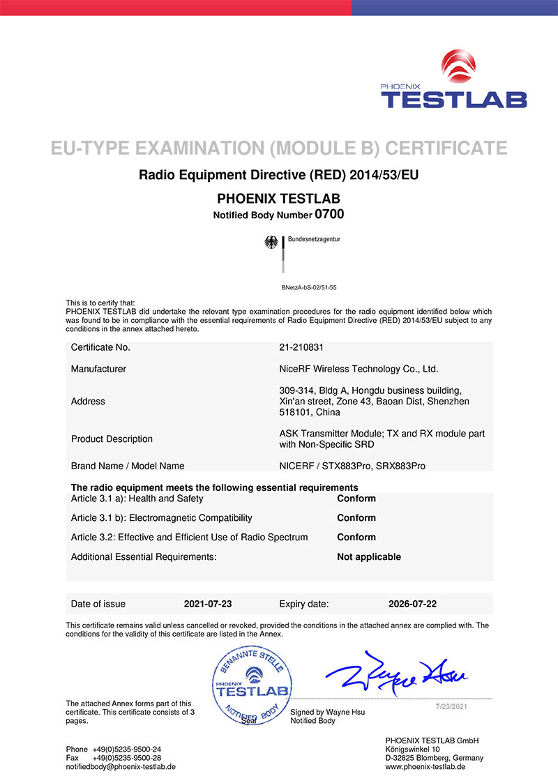 ASK module STX883Pro,SRX883Pro have passed CE certification