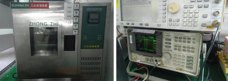 Left picture programmable incubator; right picture Agilent 8594E spectrum analyzer