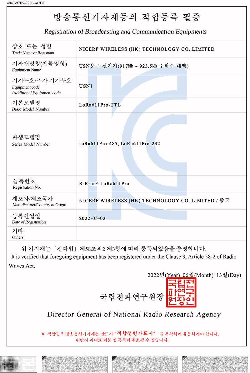 LoRa Uart Module LoRa611Pro-TTL, LoRa611Pro-232, LoRa611Pro-485 Pass KC Certification