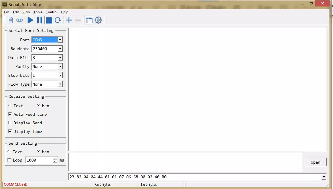 Open the serial assistant and set the serial to 230400,8,N,1