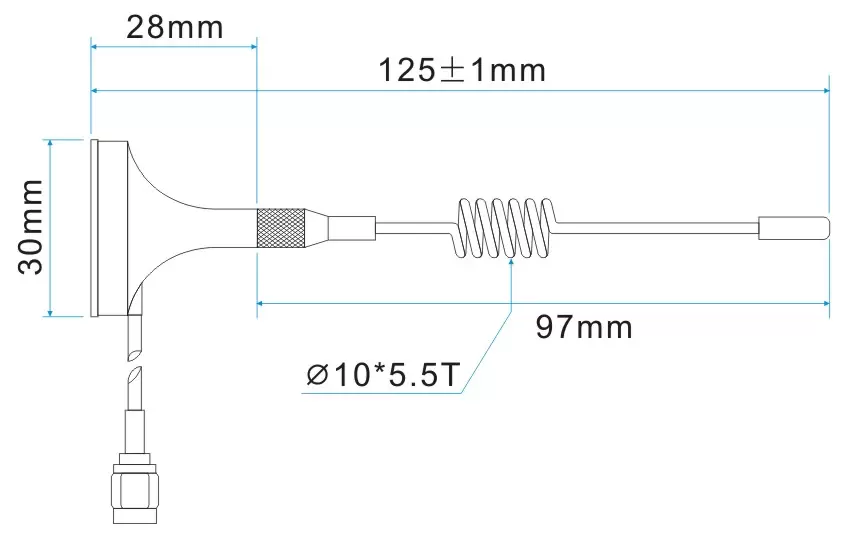 Dimensions of 433MHz High Gain Small Sucker Antenna SW433-XPXM Dimensions of 433MHz High Gain Small Sucker Antenna SW433-XPXM